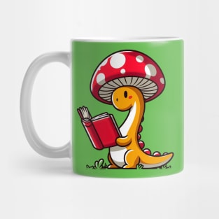 Kawaii simple Mushroom Hat Dinosaur Brontosaurus Reading Book Mug